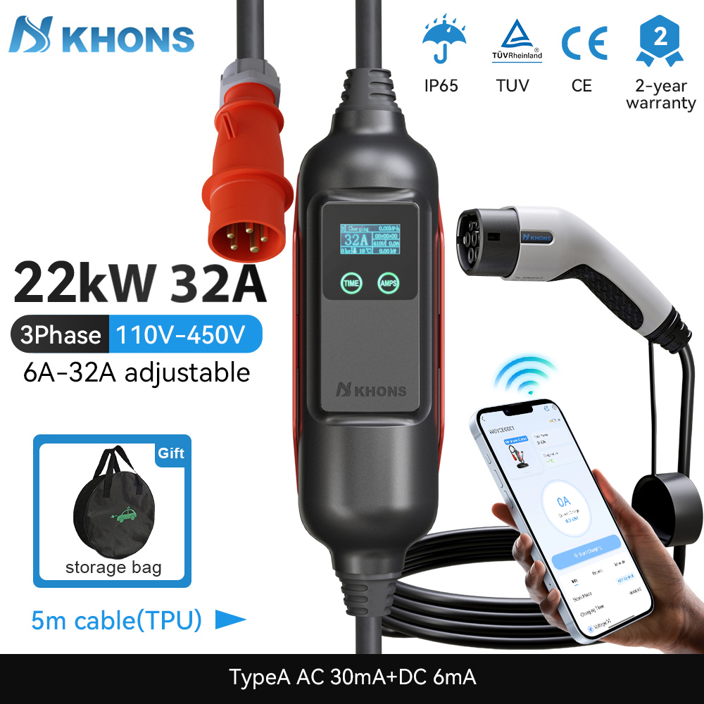 Khons Portable EV Charger Type - Portable Ev Charger 32A Type 2 Cee Plug review and price