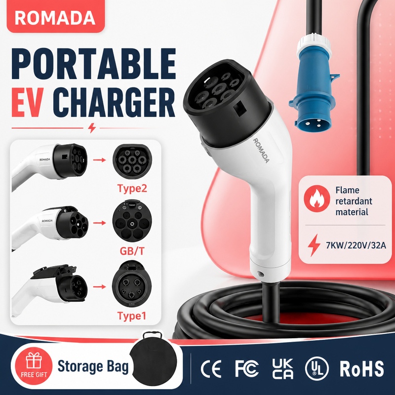 7KW ROMADA Electric Vehicle Po - Portable Ev Charger 32A Type 2 Cee Plug review and price