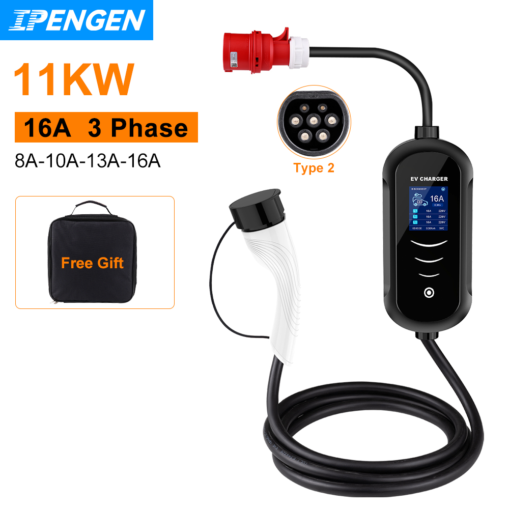 IPENGEN 11KW 16A 3 Phase EV Po - Portable Ev Charger 32A Type 2 Cee Plug review and price